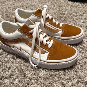 VANS Brown and White lighting bolt Sneakers (cathaway spice)
